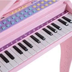 HOMCOM 37 Keys Kids Mini Electronic Keyboard Children Grand Piano with Stool Microphone Light Musical Instrument Educational Game Toy Set (Pink) - 9