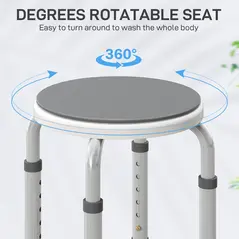 HOMCOM 360° Swivel Shower Chair, Height Adjustable Aluminium Shower Stool with Non-Slip Feet, Grey - 6