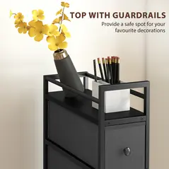 HOMCOM 4 Drawer Fabric Dresser Chest of Drawers, Slim Storage Cabinet with Steel Frame for Small Spaces, Bedroom, Black - 6