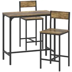 HOMCOM 3-Piece Bar Table Set with 2 Stools, Industrial Breakfast Bar Set with Footrest, Backrest for Dining Room, Small Space - 1