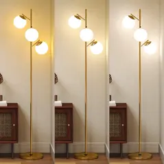 HOMCOM 3-Light Tree Floor Lamps for Living Room, Modern Standing Lamp for Bedroom with Globe Lampshade, 3000K/4000K/6000K Colour Temperatures, Steel Base, Gold Tone - 4