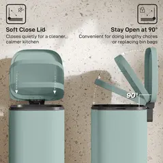 HOMCOM 30L Kitchen Bin, Compact Pedal Bin with Soft-Close and Stay-Open Lid, Removable Bucket for Kitchen, Home, Office, Green - 5