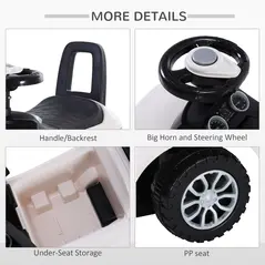 HOMCOM 3-in-1 Ride On Car Foot To Floor Slider Toddler w/ Horn Steering Wheel NO POWER Manual Under Seat Storage Safe Design for 1-3 Year Old White - 4