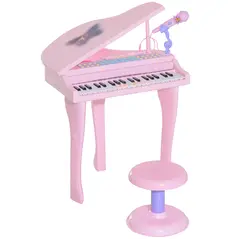 HOMCOM 37 Keys Kids Mini Electronic Keyboard Children Grand Piano with Stool Microphone Light Musical Instrument Educational Game Toy Set (Pink) - 1