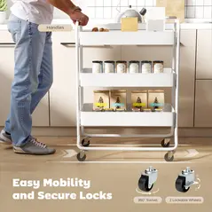 HOMCOM 3-Tier Storage Trolley on Wheels, Rolling Utility Cart with Mesh Backets for Kitchen, Bathroom, Bedroom, White - 5