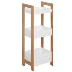 HOMCOM 3-Tier Bathroom Rack Storage Shelf Bamboo Organiser Shower Tower for Narrow Place - 1