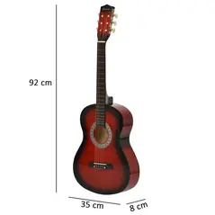 HOMCOM 36" 3/4 Beginner Acoustic Guitar Set, with Protective Case, Red - 3