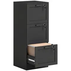 HOMCOM 3-Drawer Filing Cabinet with Lock - Black - 1