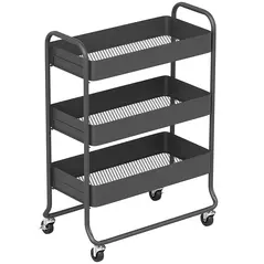 HOMCOM 3-Tier Storage Trolley on Wheels, Rolling Utility Cart with Mesh Backets for Kitchen, Bathroom, Bedroom, Black - 1