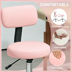 HOMCOM 360° Swivel Seat Salon Stool - Pink - 4