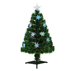 HOMCOM 3FT Green Fibre Optic Artificial Christmas Tree Xmas Colourful LED Scattered Tree with Snowflakes Ornaments Fireproofing - 1