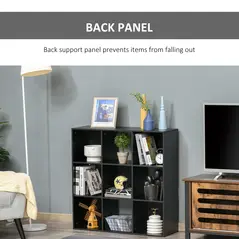 HOMCOM 3-tier 9 Cubes Storage Unit Particle Board Cupboard Bookcase Organiser Home Office Shelves, Black - 6