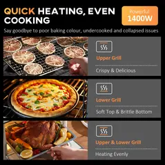 HOMCOM 30L 60-230℃ Mini Electric Oven, with Accessories - Silver Tone - 8