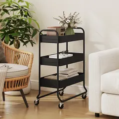HOMCOM 3-Tier Storage Trolley on Wheels, Rolling Utility Cart with Mesh Backets for Kitchen, Bathroom, Bedroom, Black - 8