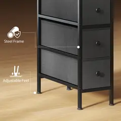 HOMCOM 4 Drawer Fabric Dresser Chest of Drawers, Slim Storage Cabinet with Steel Frame for Small Spaces, Bedroom, Black - 7