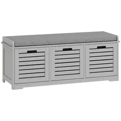 HOMCOM 3-Drawer Shoe Storage Bench - Grey - 1