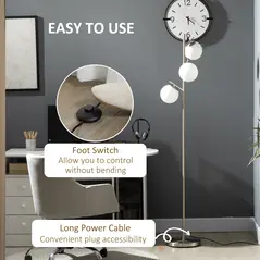 HOMCOM 3-Light Tree Floor Lamps for Living Room, Modern Standing Lamp for Bedroom with Globe Lampshade, Steel Base, Bulb not Included, Silver Tone - 5