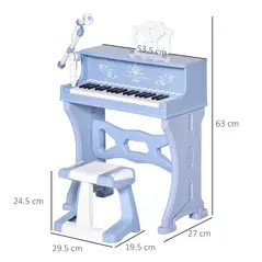 HOMCOM 37 Keys Kids Piano Mini Electronic Keyboard Light Kids Musical Instrument Educational Game Children Grand Piano Toy Set w/Stool & Microphone & Music Stand (Blue) - 3