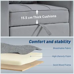 HOMCOM 3-in-1 Single Sofa Bed, Convertible Sleeper Chair Bed - Light Grey - 7