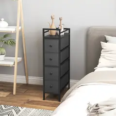 HOMCOM 4 Drawer Fabric Dresser Chest of Drawers, Slim Storage Cabinet with Steel Frame for Small Spaces, Bedroom, Black - 2
