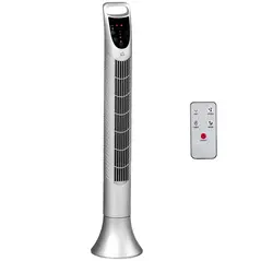 HOMCOM 36'' Freestanding Tower Fan, 3 Speed 3 Mode, 7.5h Timer, 70 Degree Oscillation, LED Panel, 5M Remote Controller, Silver - 1