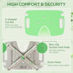 HOMCOM 39-51.5cm 'U' Seat Padded Shower Stool - Green - 4