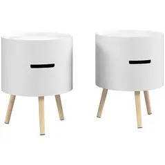 HOMCOM 3-Tier Coffee Table, Round End Table with 2 Hidden Compartments and Detachable Tray, Side Table with Storage for Living Room, Set of 2, White - 1