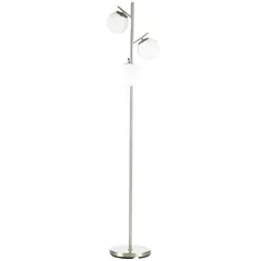 HOMCOM 3-Light Tree Floor Lamps for Living Room, Modern Standing Lamp for Bedroom with Globe Lampshade, Steel Base, Bulb not Included, Silver Tone - 1