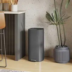 HOMCOM 30L Kitchen Bin, Compact Pedal Bin with Soft-Close and Stay-Open Lid, Removable Bucket for Kitchen, Home, Office, Black - 2