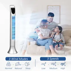 HOMCOM 36'' Freestanding Tower Fan, 3 Speed 3 Mode, 7.5h Timer, 70 Degree Oscillation, LED Panel, 5M Remote Controller, Silver - 5