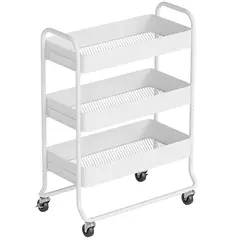 HOMCOM 3-Tier Storage Trolley on Wheels, Rolling Utility Cart with Mesh Backets for Kitchen, Bathroom, Bedroom, White - 1