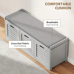 HOMCOM 3-Drawer Shoe Storage Bench - Grey - 5