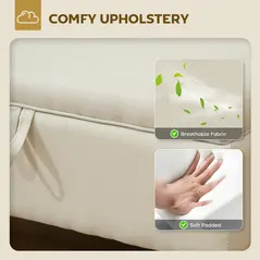 HOMCOM 30L Linen Storage Ottoman Padded Footstool with Rubberwood Legs for Storage Box, Bed End, Shoe Bench, Seating, Beige - 5