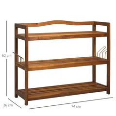 HOMCOM 3-Tier Shoe Rack, Acacia Wooden Shoe Storage Organiser with 2 Hangers, Holds up to 12 Pairs, for Entryway, Living Room, 74 x 26 x 62 cm, Teak - 3