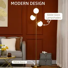 HOMCOM 3-Light Tree Floor Lamps for Living Room, Modern Standing Lamp for Bedroom with Globe Lampshade, 3000K/4000K/6000K Colour Temperatures, Steel Base, Gold Tone - 6