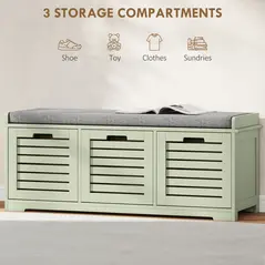 HOMCOM 3-Drawer Shoe Storage Bench - Green - 4