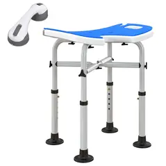 HOMCOM 39-51.5cm 'U' Seat Padded Shower Stool - Dark Blue - 1