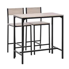 HOMCOM 3-Piece Bar Table Set with 2 Stools, Industrial Breakfast Bar Set with Footrest, Backrest for Dining Room, Small Space - 1