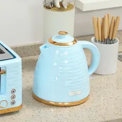 HOMCOM 3000W 1.7L Kettle & 4 Slice Toaster, Kettle and Toaster Set with 7 Browning Controls and Crumb Tray, Light Blue - 8
