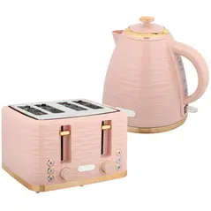 HOMCOM 3000W 1.7L Kettle & 4 Slice Toaster, Kettle and Toaster Set with 7 Browning Controls and Crumb Tray, Light Pink - 1