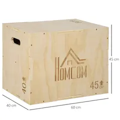 HOMCOM 3-in-1 Wooden Plyo Box, Plyometric Jump Box with Handle Openings for Home Gym, Workout Training, 45 x 40 x 60 cm, Natural - 3
