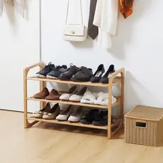 HOMCOM 3-Tier Shoe Rack, Bamboo Shoe Storage Organizer with Slatted Shelves, Free Standing Shoe Shelf Stand for 9 Pairs of Shoes for Entryway, Hallway, Natural - 2