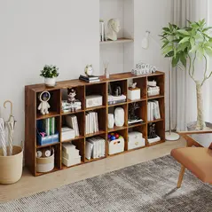 HOMCOM 3-tier 9 Cubes Storage Unit Particle Board Cupboard Bookcase Organiser Home Office Shelves, Rustic Brown - 8