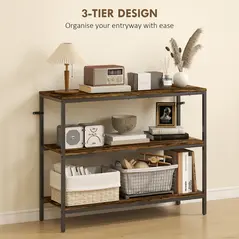 HOMCOM 3-Tier Console Table with Storage Shelves - Rustic Brown - 4