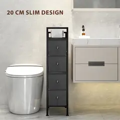 HOMCOM 4 Drawer Fabric Dresser Chest of Drawers, Slim Storage Cabinet with Steel Frame for Small Spaces, Bedroom, Black - 4