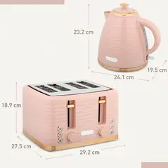 HOMCOM 3000W 1.7L Kettle & 4 Slice Toaster, Kettle and Toaster Set with 7 Browning Controls and Crumb Tray, Light Pink - 3