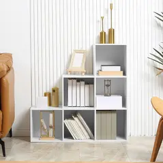 HOMCOM 3-tier Step 6 Cubes Storage Unit Particle Board Cabinet Bookcase Organiser Home Office Shelves - White - 6