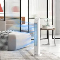 HOMCOM 31" Oscillating Tower Fan with Remote Control, 4H Timer, 3 Speed 3 Modes, Quiet Electric Floor Standing Fan for Home Bedroom Office, White - 2