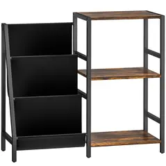 HOMCOM 3-Tier Record Player Stand, End Table for Living Room, Bedroom - Rustic Brown - 1