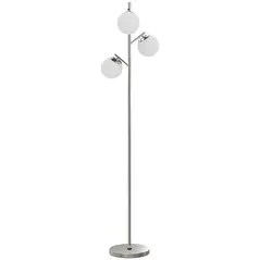 HOMCOM 3-Light Tree Floor Lamps for Living Room, Modern Standing Lamp for Bedroom with Globe Lampshade, 3000K/4000K/6000K Colour Temperatures, Steel Base, Silver Tone - 1